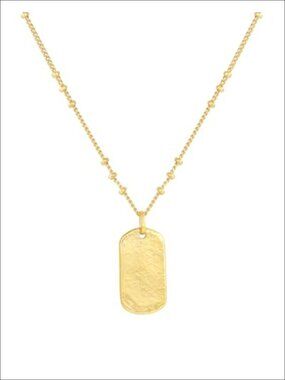Griffin Dog Tag Necklace 19 Inch 18k Gold Plated Cross-Hatched Layering